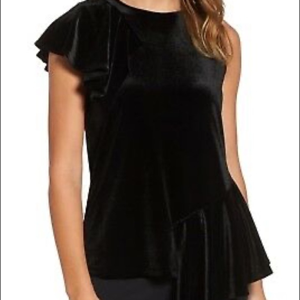 HALOGEN ASYMMETRICAL STRETCH VELVET TOP BLACK XL NWOT